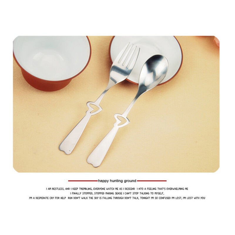 2 Piece Creative Stainless Steel Spoon and Fork Set Flatware with Hollow Out Heart-shaped Handle - Image 5