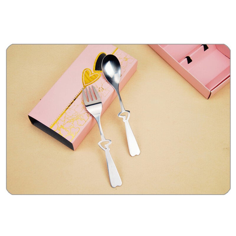 2 Piece Creative Stainless Steel Spoon and Fork Set Flatware with Hollow Out Heart-shaped Handle - Image 4