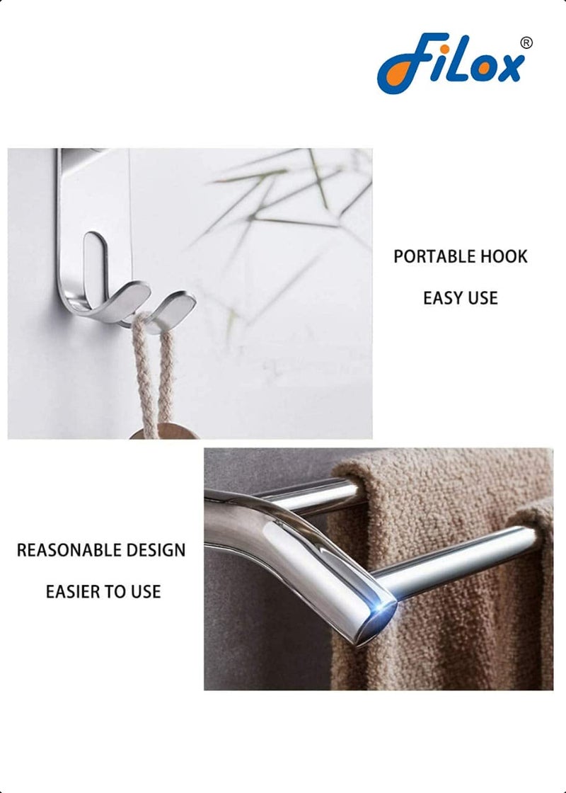 Filox Double Layer Stainless Steel Shelf with Towel Rod | Wall Mounted Bathroom Rack & Kitchen Organizer | Multipurpose Storage Shelf for Toiletries, Jars, Bottles, Utensils - Image 5