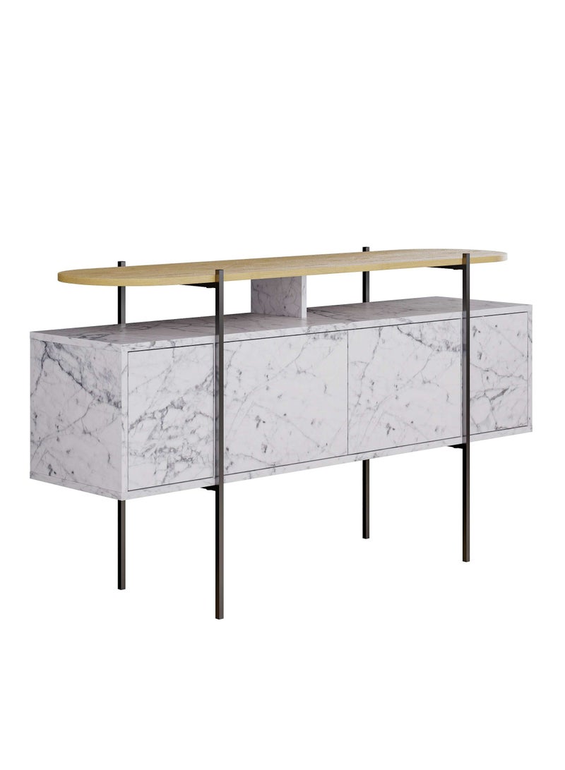 Mourah Home Hanley Console  Modern 4Door Sideboard With Sturdy Metal Legs. Spacious Storage For Living Room Office Lounge Dining Room And Hallway. Elegant Design  38X86X150 Cm Matt White Marble/Oak- 2 Years Warranty - Image 4