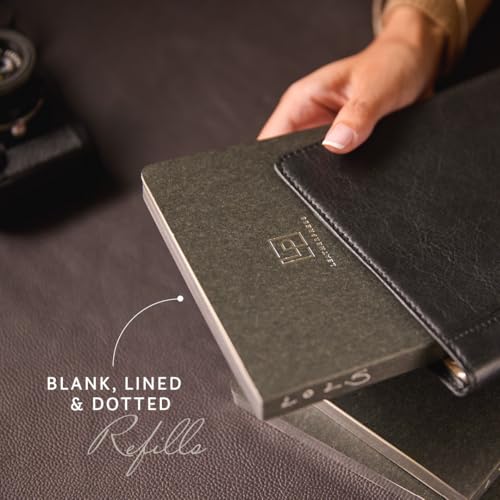 Leatherpress Luxury Leather Refillable Journal/Writing Notebook for Men & Women, Reusable Full-grain Leather Cover, 120gsm Thick Paper, Blank, Dotted, Lined Refills - Image 3