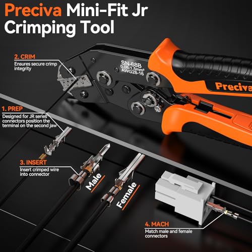 Preciva MiniFit Jr Kit Crimping Tool with 12 Types 210 Pin Molex 42mm Connector AWG 2816 Terminals Terminals Crimping Pliers Compatible Dupont Molex KF2510 - Image 3
