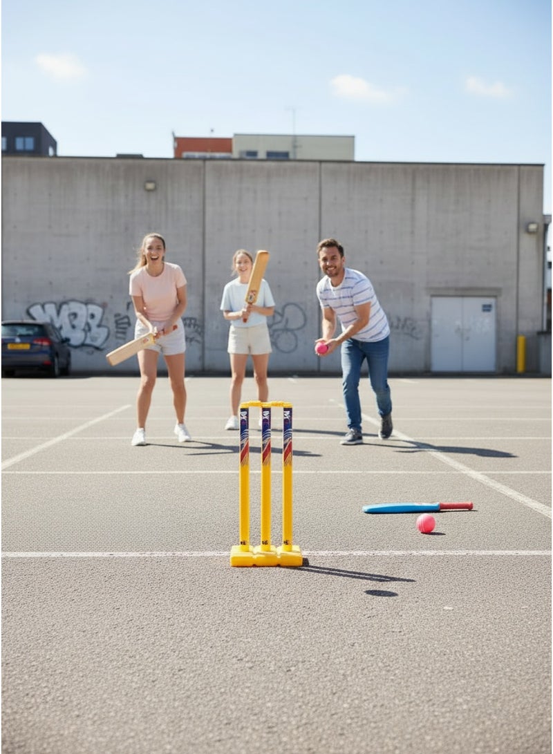 MG Cricket Stumps Plastic Wickets Set | 3pcs Yellow Stumps with Protective Cover, - Image 4