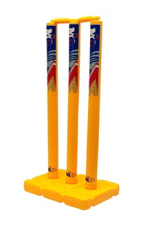 MG Cricket Stumps Plastic Wickets Set | 3pcs Yellow Stumps with Protective Cover,  - Image 1