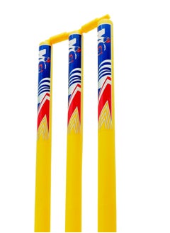 MG Cricket Stumps Plastic Wickets Set | 3pcs Yellow Stumps with Protective Cover,  - Image 2