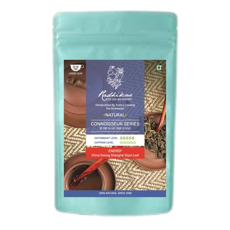 Radhikas Fine Teas and Whatnots ENERGY China Oolong Shanghai Style Leaf Oolong Tea Pouch, 50 gm - Makes 25 Cups of Tea - Image 1