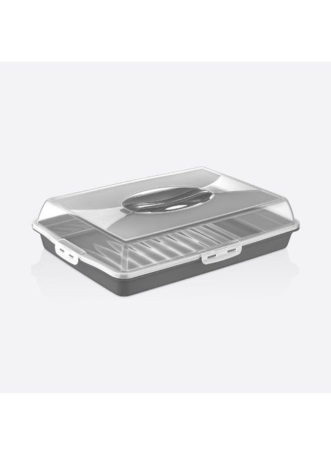 Large Rectangular Cake Carrier with Locking Lid 45 x 31 x 10 cm – Portable Cake Container for Travel, Storage & Transport – Cupcake & Cake Holder Box with Handle – BPA-Free Bakery Organizer (Gray)