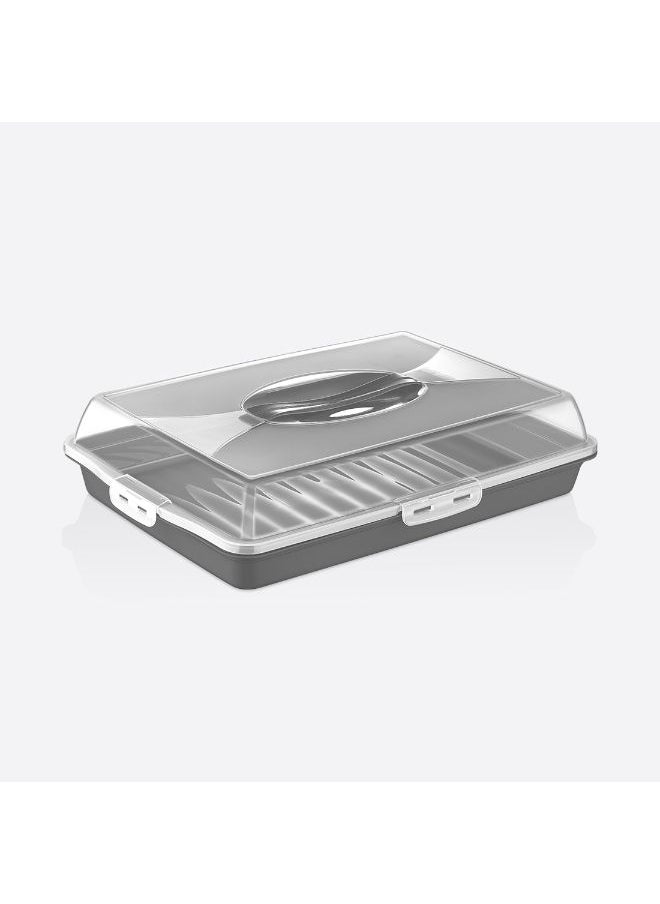 Generic - Large Rectangular Cake Carrier with Locking Lid 45 x 31 x 10 cm – Portable Cake Container for Travel, Storage & Transport – Cupcake & Cake Holder Box with Handle – BPA-Free Bakery Organizer (Gray) - Image 1