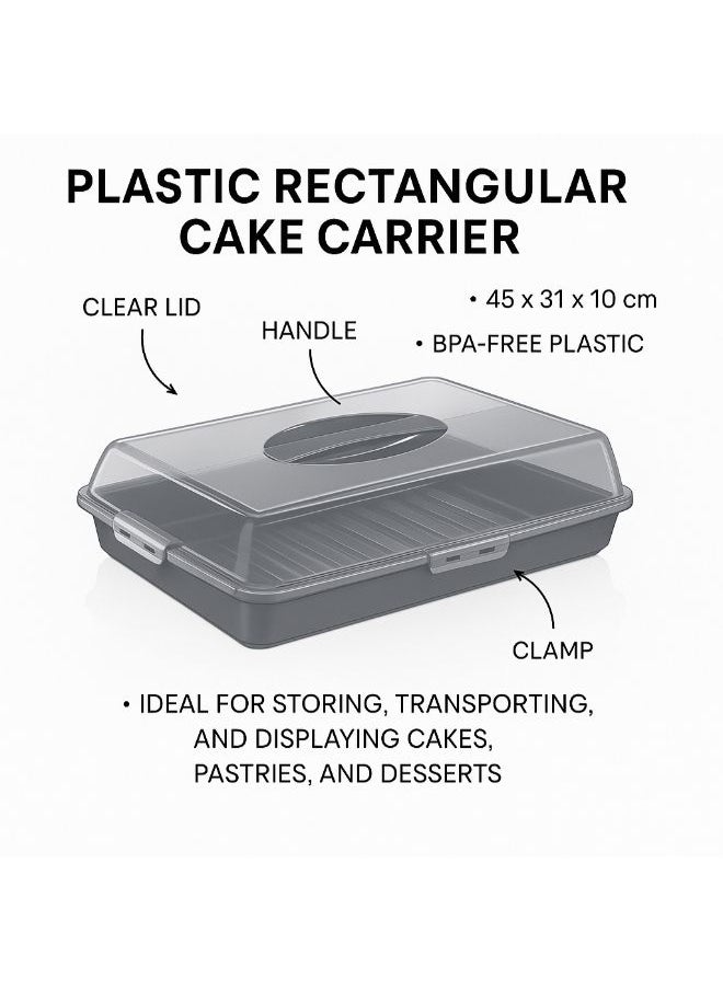Generic - Large Rectangular Cake Carrier with Locking Lid 45 x 31 x 10 cm – Portable Cake Container for Travel, Storage & Transport – Cupcake & Cake Holder Box with Handle – BPA-Free Bakery Organizer (Gray) - Image 1