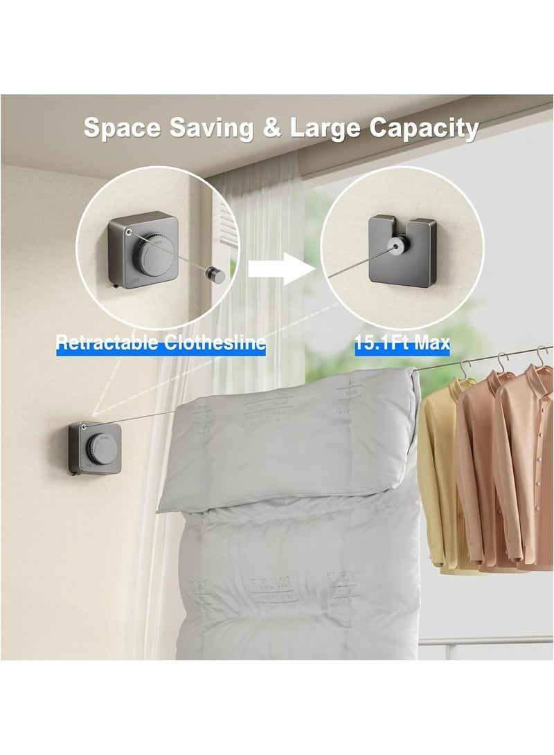 general Heavy Duty Retractable Clothesline - 15.1ft Wall Mounted Indoor/Outdoor Clothesline, Non-Sag Stainless Steel Drying Solution - Image 2