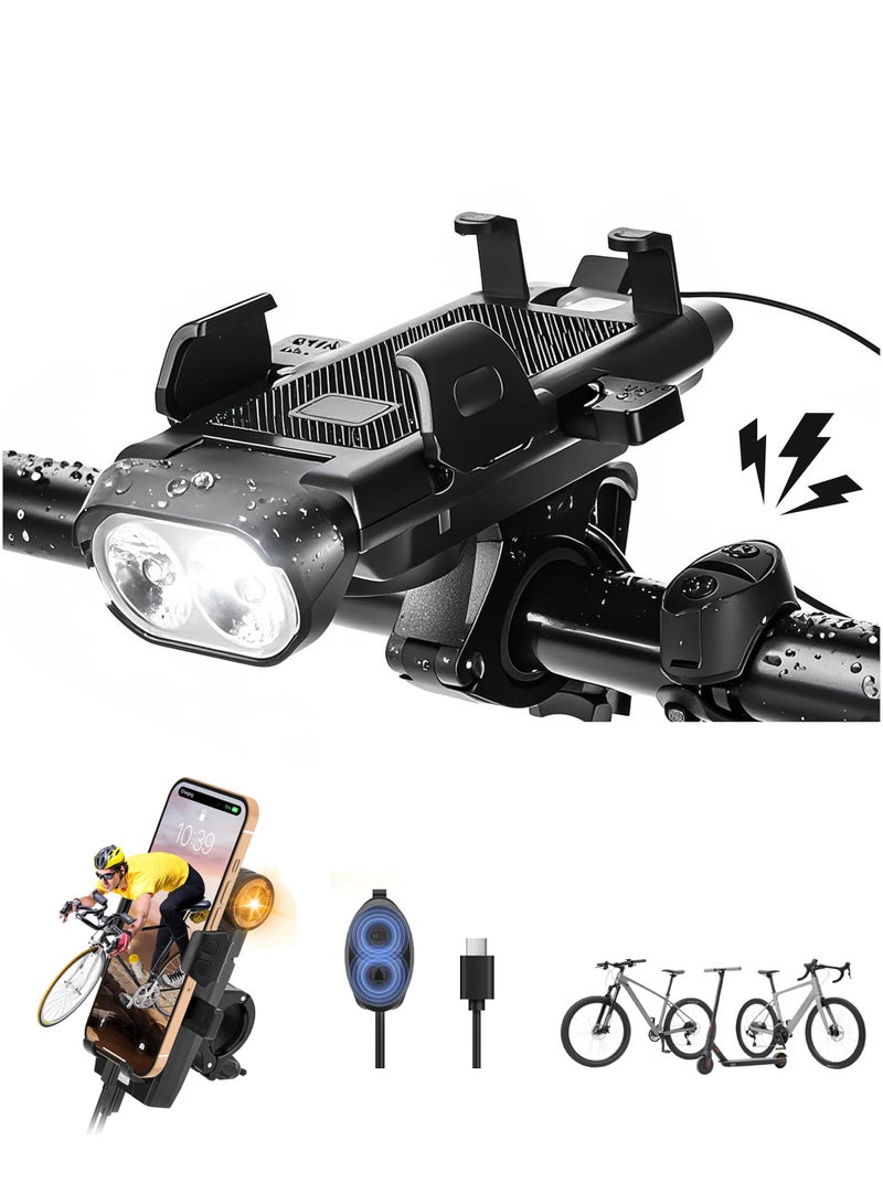 Necomi Rechargeable Cycling Headlight, Motorcycle Phone Mount, Bicycle Light With Phone Holder And Horn, Anti Slip Bike Electrical Device Mounts, Fog Light & Horn, USB Fast Charge for Electric Scooter, Mountain - Image 1