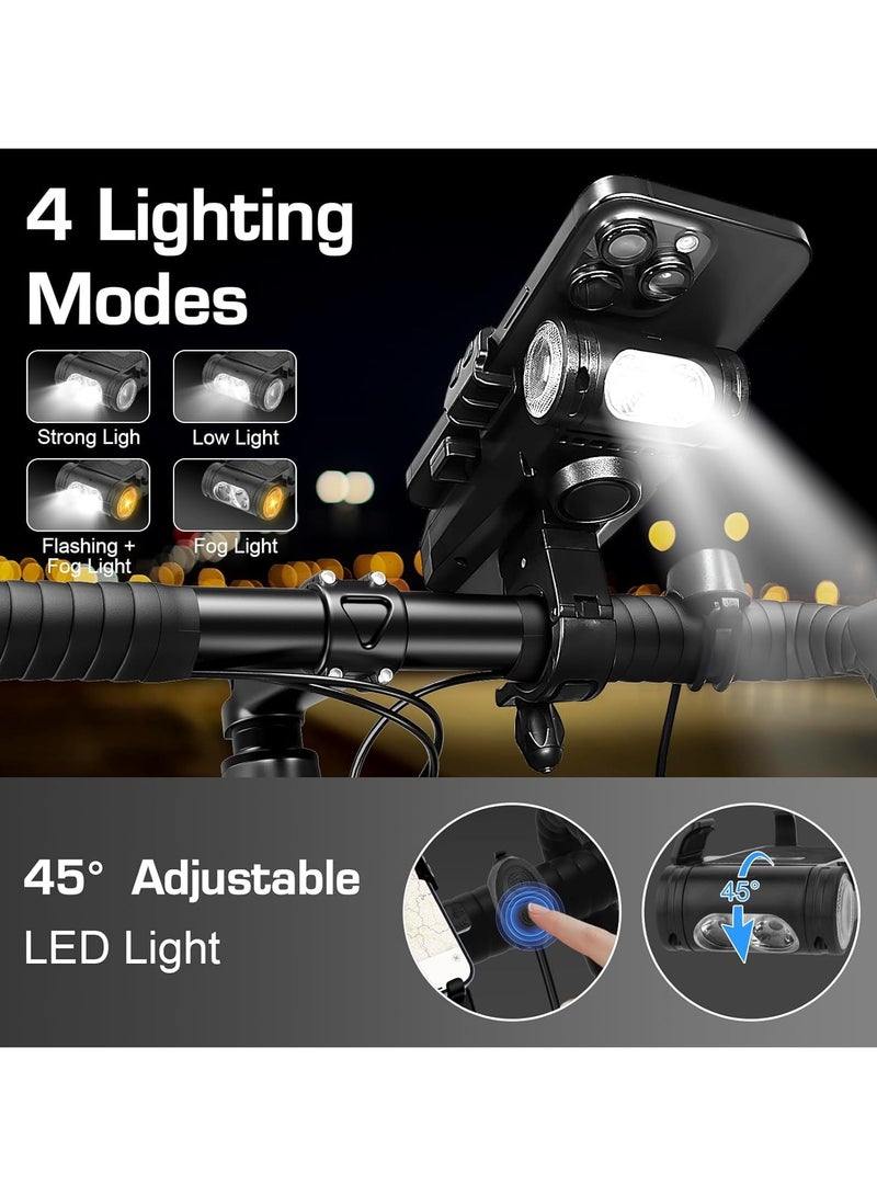 Necomi Rechargeable Cycling Headlight, Motorcycle Phone Mount, Bicycle Light With Phone Holder And Horn, Anti Slip Bike Electrical Device Mounts, Fog Light & Horn, USB Fast Charge for Electric Scooter, Mountain - Image 3