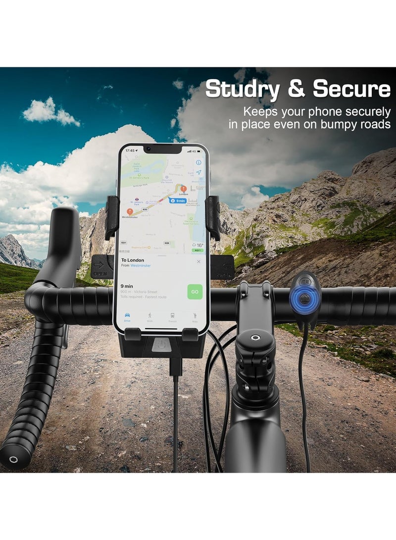 Necomi Rechargeable Cycling Headlight, Motorcycle Phone Mount, Bicycle Light With Phone Holder And Horn, Anti Slip Bike Electrical Device Mounts, Fog Light & Horn, USB Fast Charge for Electric Scooter, Mountain - Image 2