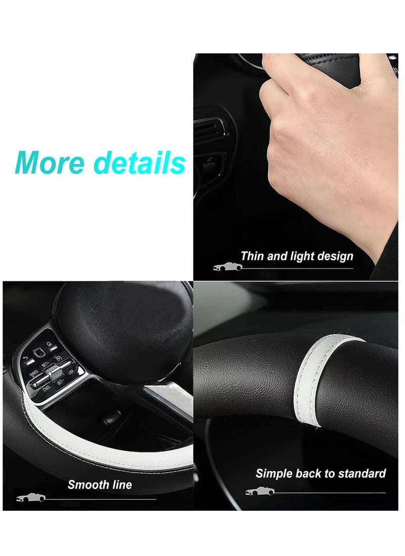 GUDOO Latest Nappa Leather Car Steering Wheel Cover Stylish Non-Slip Leather Car Interior Universal D-Shape 15 inches Black Blue  - Image 4