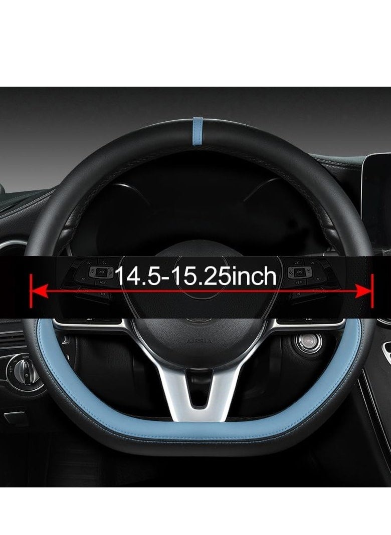 GUDOO Latest Nappa Leather Car Steering Wheel Cover Stylish Non-Slip Leather Car Interior Universal D-Shape 15 inches Black Blue  - Image 5