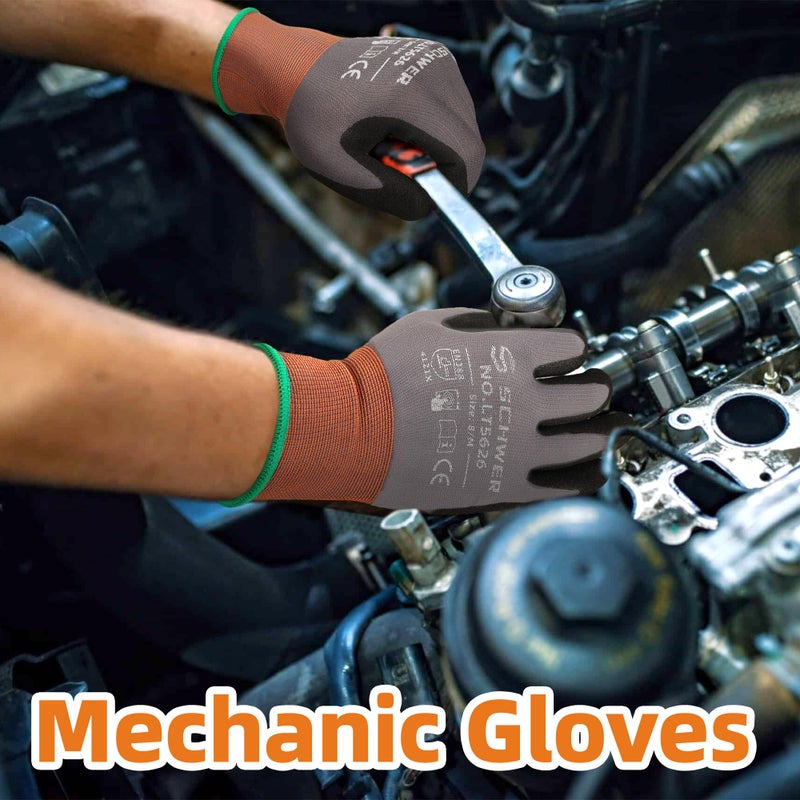 Schwer 6 Pairs Safety Work Gloves Sandy Nitrile Coated LT5626, Level 6 Abrasion Resistant (Certified) Heavy Duty Working Gloves with Grip for Men Women, Touch-Screen, for Mechanic, Construction, L - Image 5