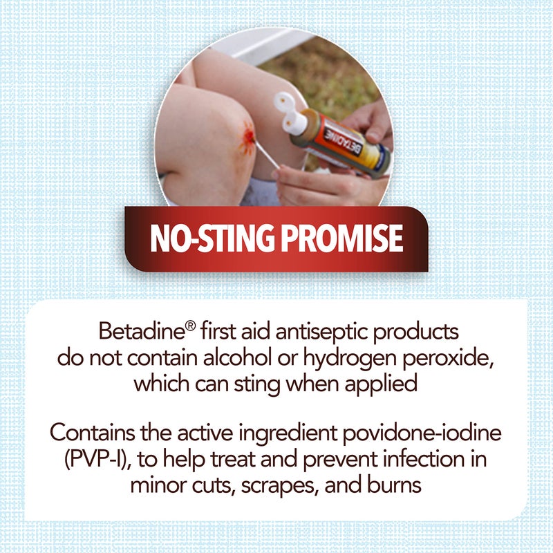 Betadine Antiseptic Liquid First Aid Solution, Povidone-iodine 10%, Infection Protection, Kills Germs In Minor Cuts Scrapes And Burns, No Sting Promise, No Alcohol or Hydrogen Peroxide, 8 FL OZ - Image 3