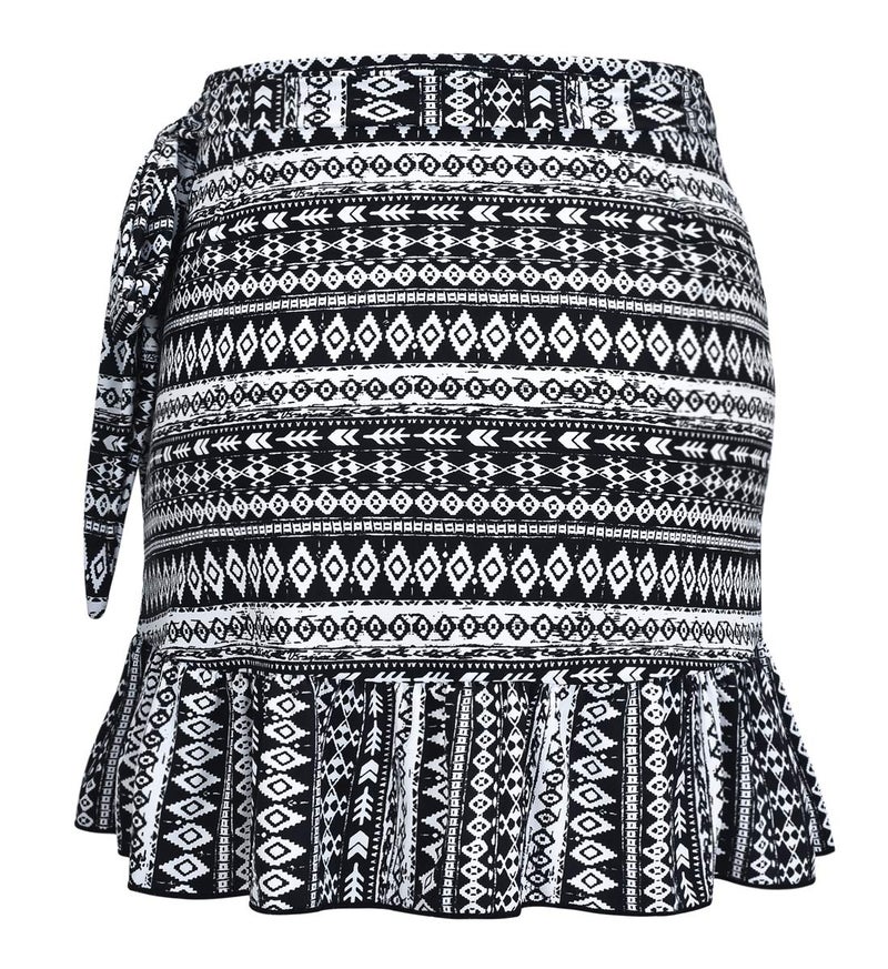 ChinFun UPF 50+ Women's Ruffle Sarongs Beach Wrap Cover Up Swimwear Bikini Bottoms High Waisted Tankini Swim Skirts Swimdress Black Folk Design Size XS-S - Image 2