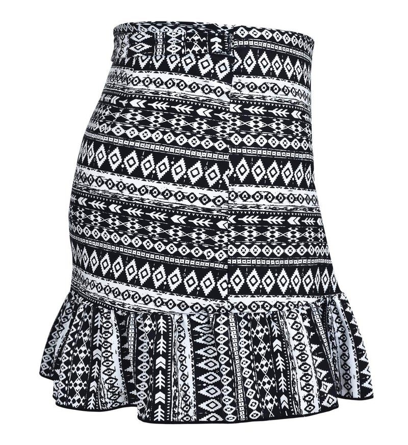 ChinFun UPF 50+ Women's Ruffle Sarongs Beach Wrap Cover Up Swimwear Bikini Bottoms High Waisted Tankini Swim Skirts Swimdress Black Folk Design Size XS-S - Image 4