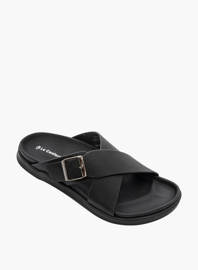 Le Confort Men Buckle Accent Cross-Strap Slip-On Sandals