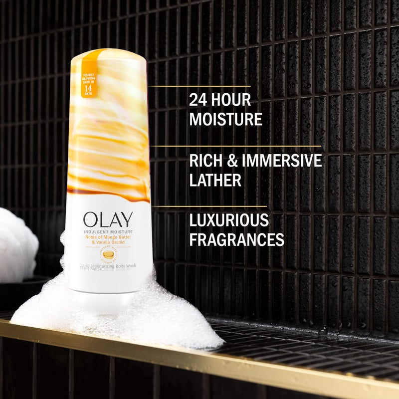 Olay Body Wash for Women, Indulgent Moisture, 24hr Moisturizing & Nourishing Formula, Infused with Vitamin B3 Complex, Luxurious Fragrances, Mango Butter & Vanilla Orchid Scent, 20 fl oz - Image 2