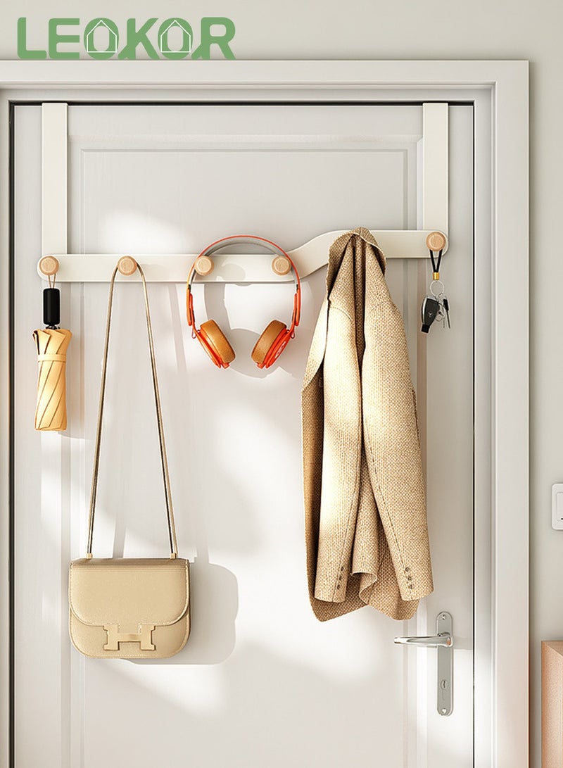 LEOKOR Over The Door Hooks Door Hanger Hook for Clothes with 6 Wooden Door Hooks White - Image 2