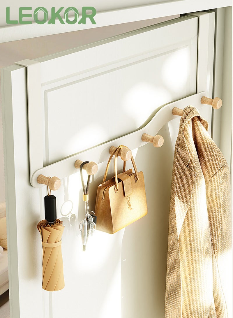 LEOKOR Over The Door Hooks Door Hanger Hook for Clothes with 6 Wooden Door Hooks White - Image 3