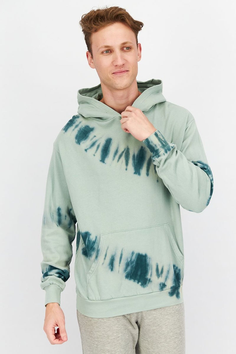 Original Paperbacks Men Hooded Long Sleeve Tie Dye Sweatshirt, Sage Green - Image 1