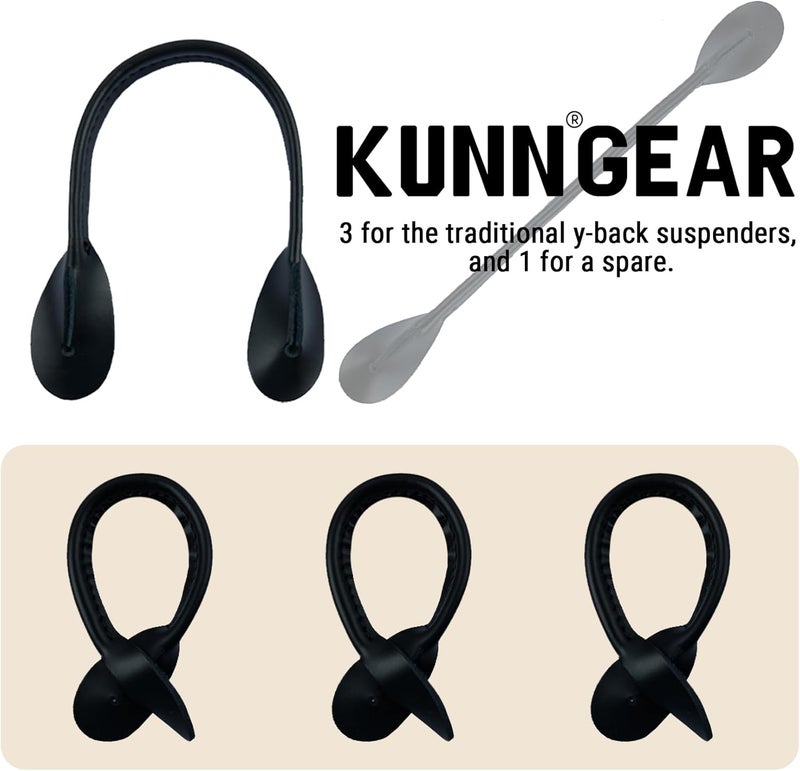KUNN Genuine Leather Strips 4 Pcs Replacement for Medieval Button End Suspenders,Black - Image 4