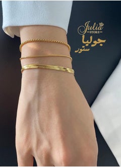 Julia Store 18K Gold Plated Stainless Steel Hypoallergic Snake Herringbone Bracelet  - Image 4
