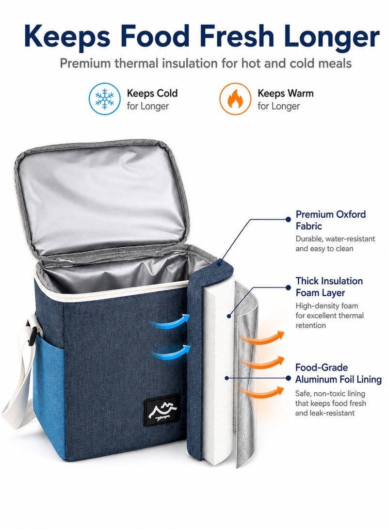 Toshionics Insulated Lunch Bag Cooler Bag, Thermal Lunch Box Tote with Adjustable Shoulder Strap, Leak-Resistant Oxford Fabric, Reusable Lunch Cooler for Work, Office, School, Travel & Picnic, 4.5L - Image 3