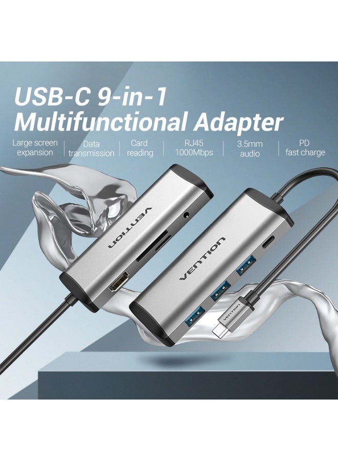 VENTION Multi-function Type-C to HDMI/USB3.0*3/TF/SD/RJ45/3.5mm/PD Docking Station Model # THAHB - Image 2