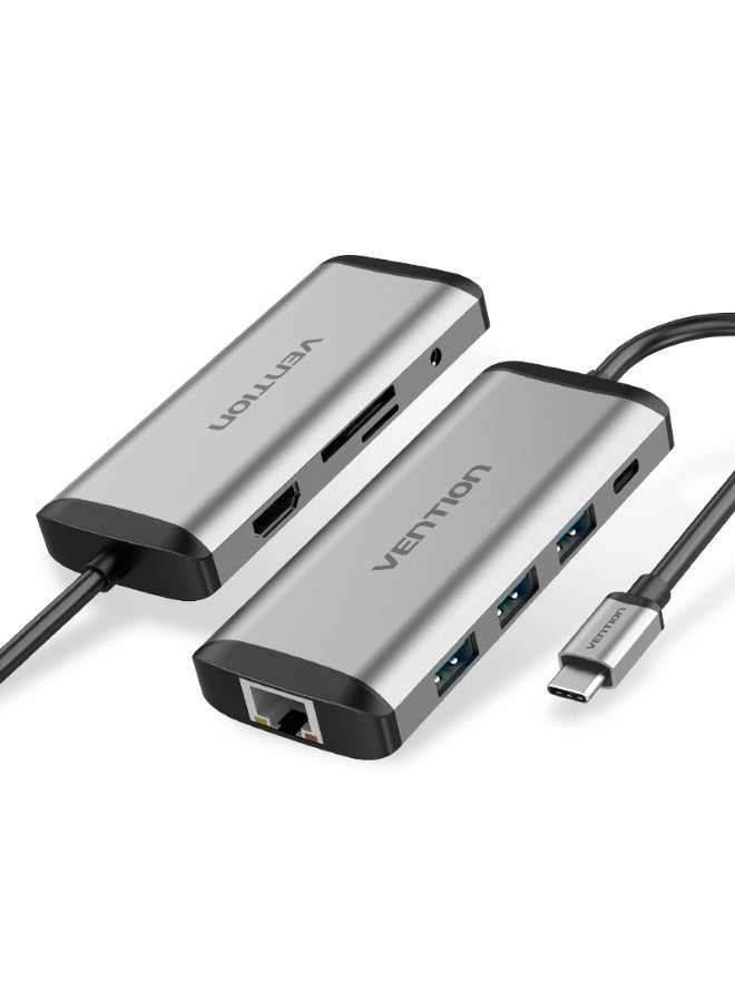 VENTION Multi-function Type-C to HDMI/USB3.0*3/TF/SD/RJ45/3.5mm/PD Docking Station Model # THAHB - Image 1
