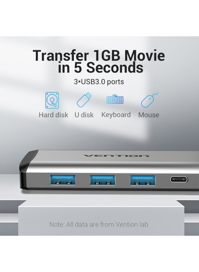 VENTION Multi-function Type-C to HDMI/USB3.0*3/TF/SD/RJ45/3.5mm/PD Docking Station Model # THAHB - Image 5