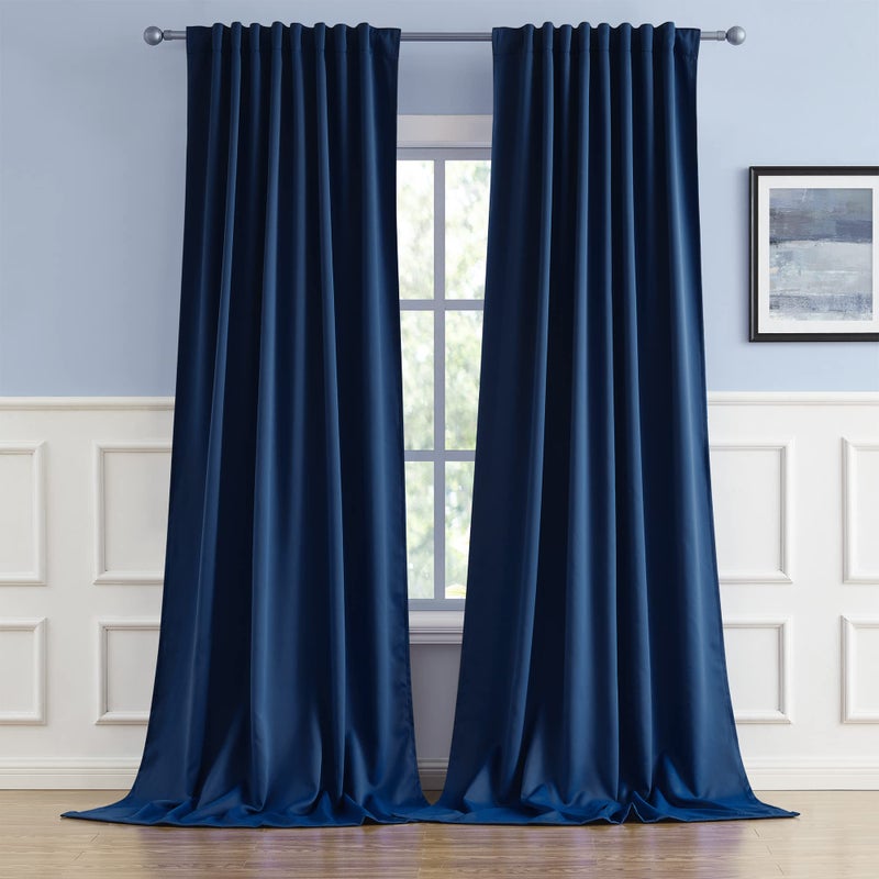 DUALIFE Blackout Curtains Thermal Insulated Blackout Drapes Window Treatment Panels Room Darkening Bedroom Draperies for Living Room Back Tab/Rod Pocket  Navy Blue  W52 x L108  2 Panels - Image 1