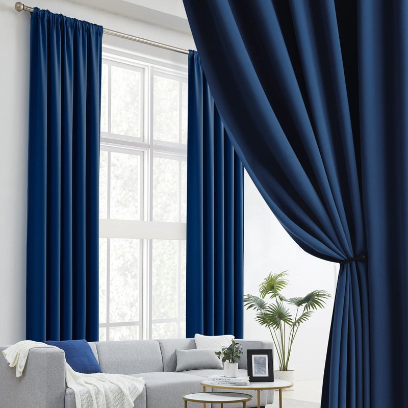 DUALIFE Blackout Curtains Thermal Insulated Blackout Drapes Window Treatment Panels Room Darkening Bedroom Draperies for Living Room Back Tab/Rod Pocket  Navy Blue  W52 x L108  2 Panels - Image 2