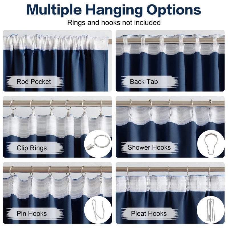DUALIFE Blackout Curtains Thermal Insulated Blackout Drapes Window Treatment Panels Room Darkening Bedroom Draperies for Living Room Back Tab/Rod Pocket  Navy Blue  W52 x L108  2 Panels - Image 3