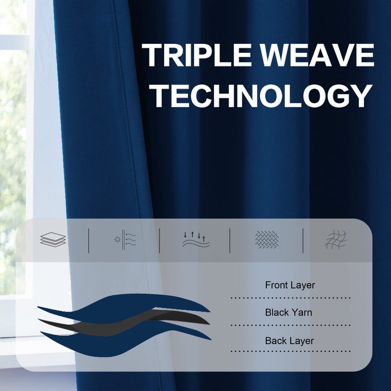 DUALIFE Blackout Curtains Thermal Insulated Blackout Drapes Window Treatment Panels Room Darkening Bedroom Draperies for Living Room Back Tab/Rod Pocket  Navy Blue  W52 x L108  2 Panels - Image 4