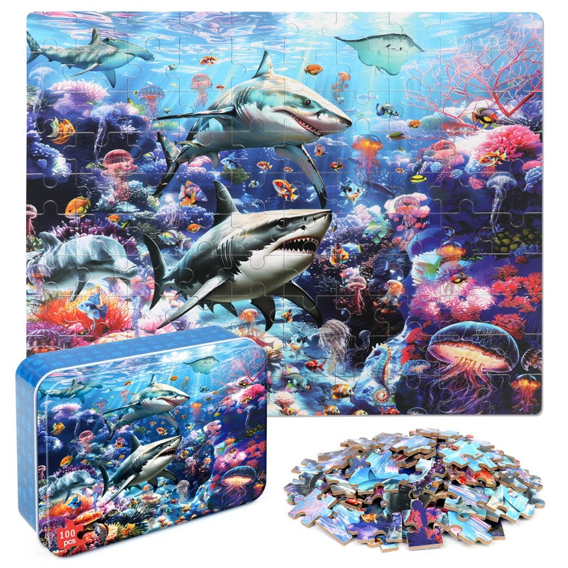 LELEMON Puzzles for Kids Ages 46 68 810 100 Pieces Jigsaw Puzzles for Kids Underwater World Ocean Learning Educational Puzzles Portable Box Pack Toy for Boys and Girls - Image 3
