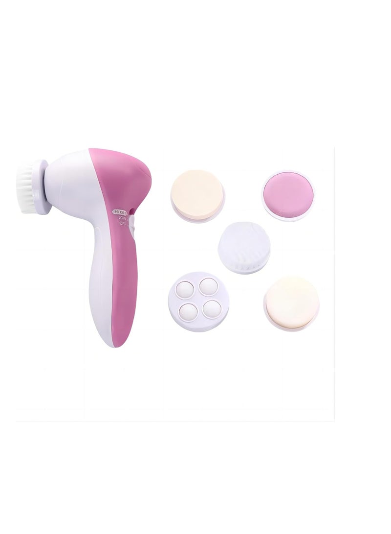 ECVV Facial Cleansing Brush, Electric Face Scrubber, 5 in 1 Portable Facial Pore Cleaner with 5 Brush Heads - Image 1