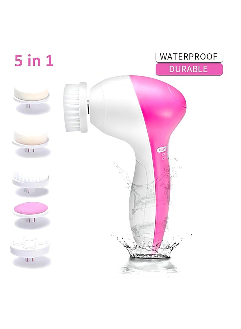 ECVV Facial Cleansing Brush, Electric Face Scrubber, 5 in 1 Portable Facial Pore Cleaner with 5 Brush Heads - Image 2