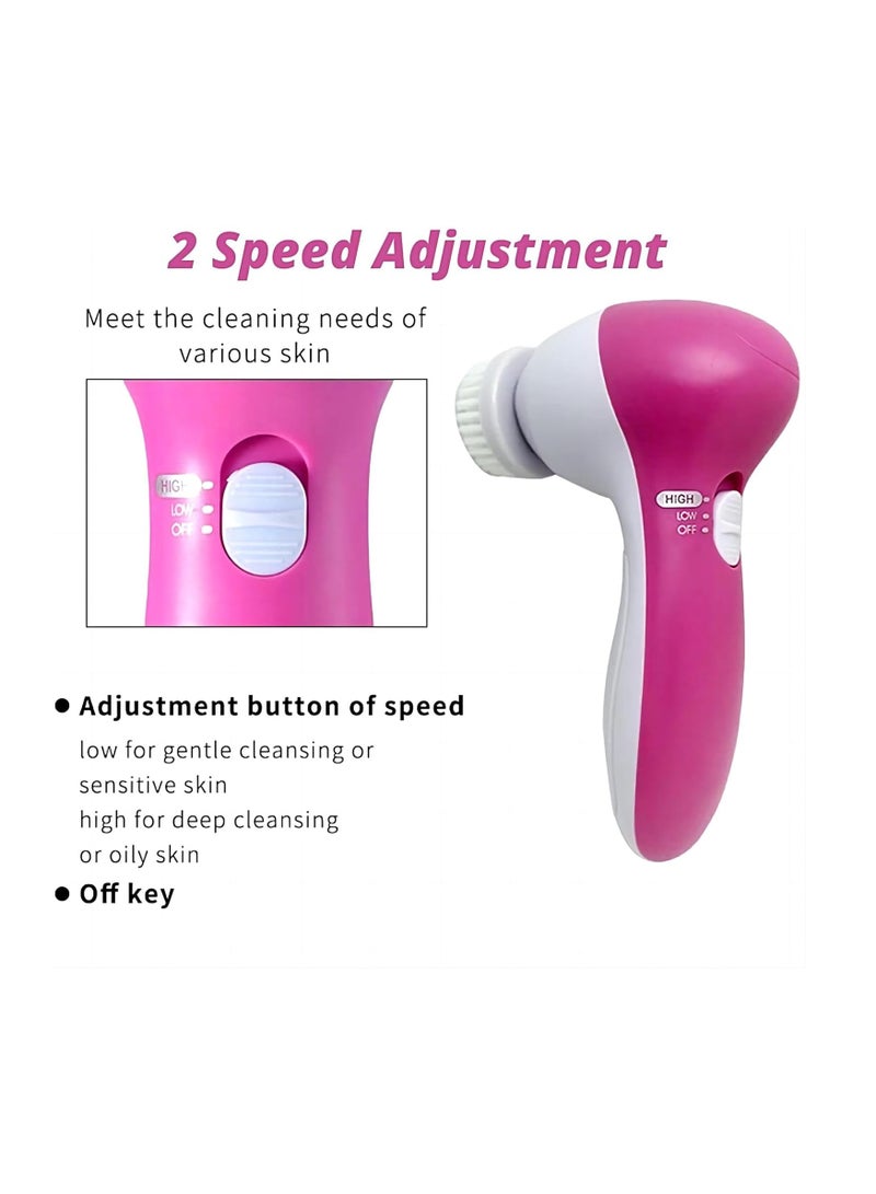 ECVV Facial Cleansing Brush, Electric Face Scrubber, 5 in 1 Portable Facial Pore Cleaner with 5 Brush Heads - Image 3