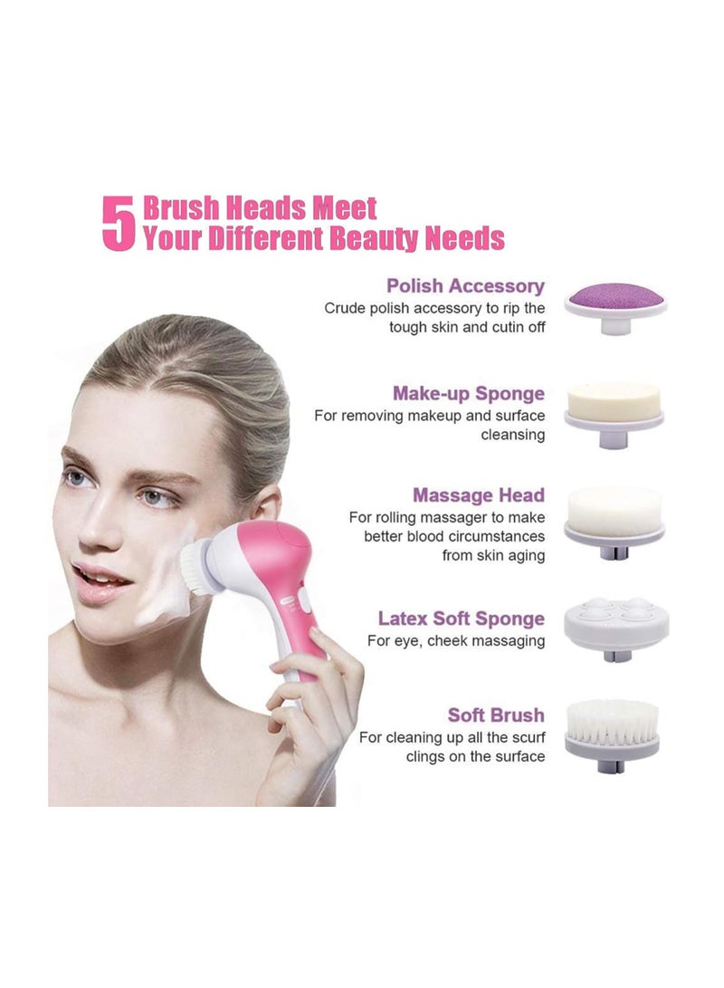 ECVV Facial Cleansing Brush, Electric Face Scrubber, 5 in 1 Portable Facial Pore Cleaner with 5 Brush Heads - Image 5