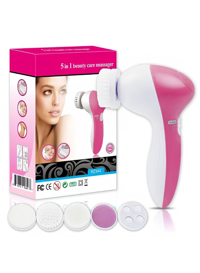 ECVV Facial Cleansing Brush, Electric Face Scrubber, 5 in 1 Portable Facial Pore Cleaner with 5 Brush Heads - Image 1