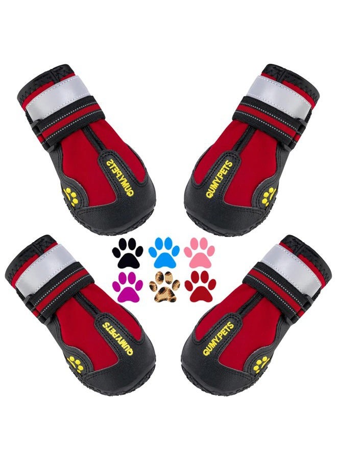 QUMY Dog Shoes for Large Dogs, Medium Dog Boots & Paw Protectors for Winter Snowy Day, Summer Hot Pavement, Waterproof in Rainy Weather, Outdoor Walking, Indoor Hardfloors Anti Slip Sole Red Size 4 - Image 1