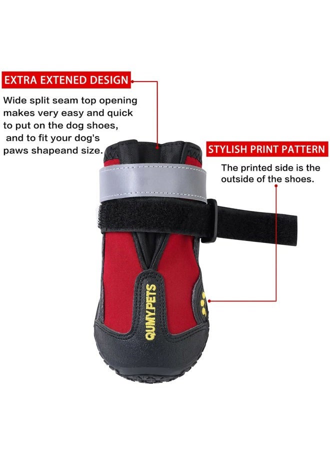 QUMY Dog Shoes for Large Dogs, Medium Dog Boots & Paw Protectors for Winter Snowy Day, Summer Hot Pavement, Waterproof in Rainy Weather, Outdoor Walking, Indoor Hardfloors Anti Slip Sole Red Size 4 - Image 4