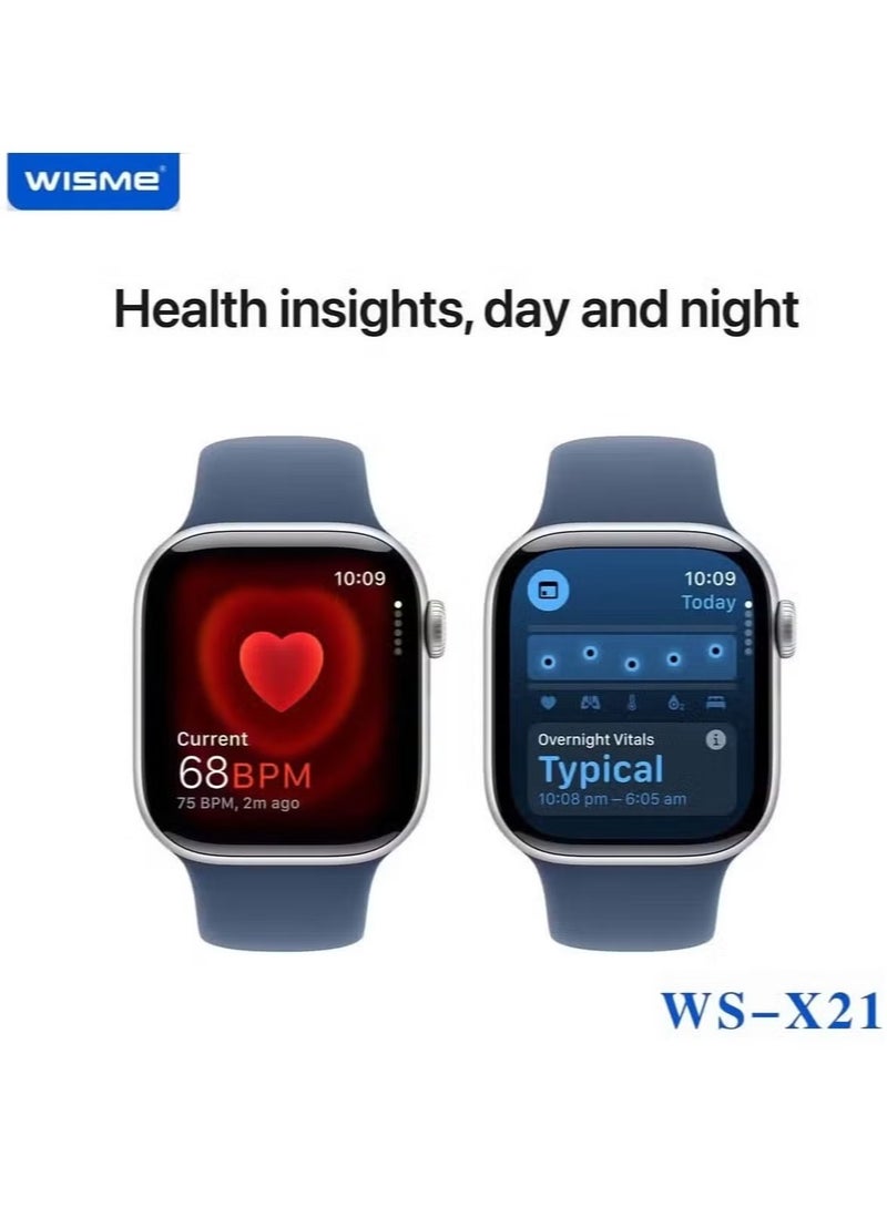 WISME ساعة ذكية بتصميم أنيق وشاشة عالية الدقة WS-X21 مع 10 أحزمة قابلة للتبديل وكابل شحن - مصممة للسيدات والرجال باللون الفضي - Image 3