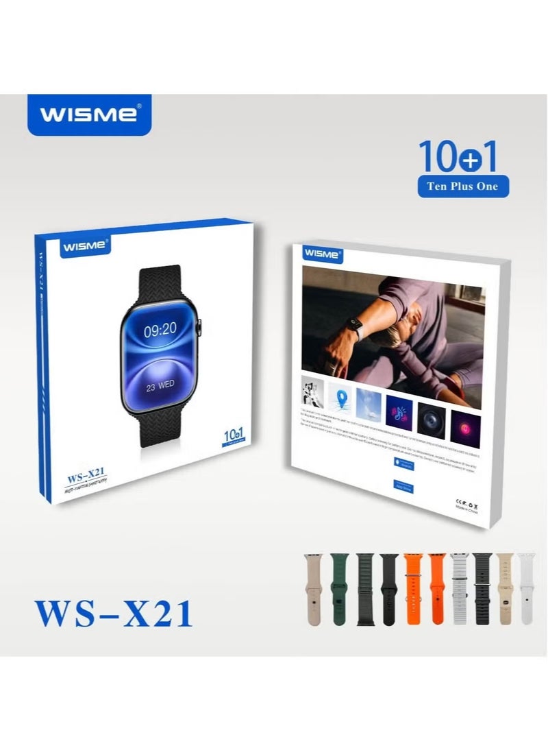 WISME ساعة ذكية بتصميم أنيق وشاشة عالية الدقة WS-X21 مع 10 أحزمة قابلة للتبديل وكابل شحن - مصممة للسيدات والرجال باللون الفضي - Image 5