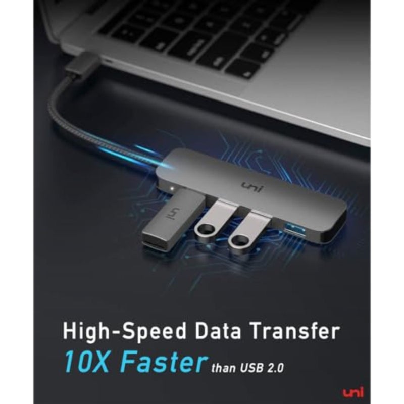 USB C to USB Hub Multiport Adapter, Aluminum 4 Ports USB C Splitter for Laptop, Slim Thunderbolt 3/4 Data USB Hub Compatible for MacBook Pro/Air, iPad Pro, Dell, Chromebook Keyboard, Mouse, HDD - Image 4