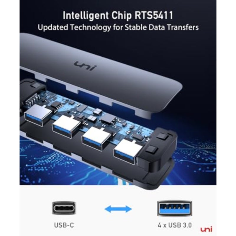 USB C to USB Hub Multiport Adapter, Aluminum 4 Ports USB C Splitter for Laptop, Slim Thunderbolt 3/4 Data USB Hub Compatible for MacBook Pro/Air, iPad Pro, Dell, Chromebook Keyboard, Mouse, HDD - Image 5
